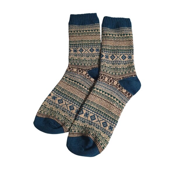 Tribal Print Knit Men Socks Multicolor  Warm Cozy Cabin Core Crew Winter Gift - Picture 1 of 4
